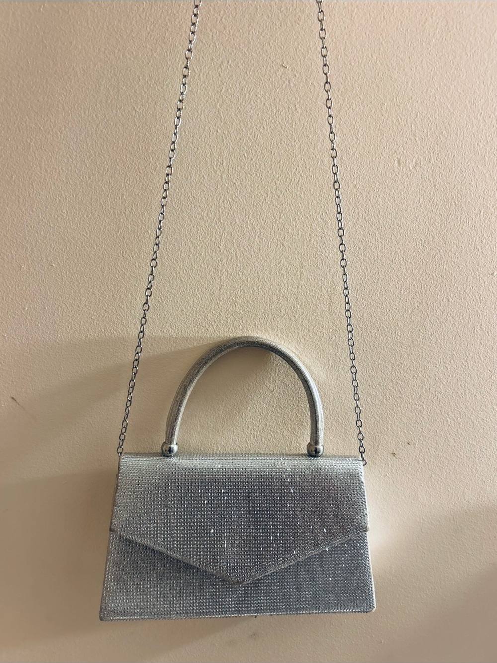 Silver Crystal Envelope Mini Bag with Chain Strap